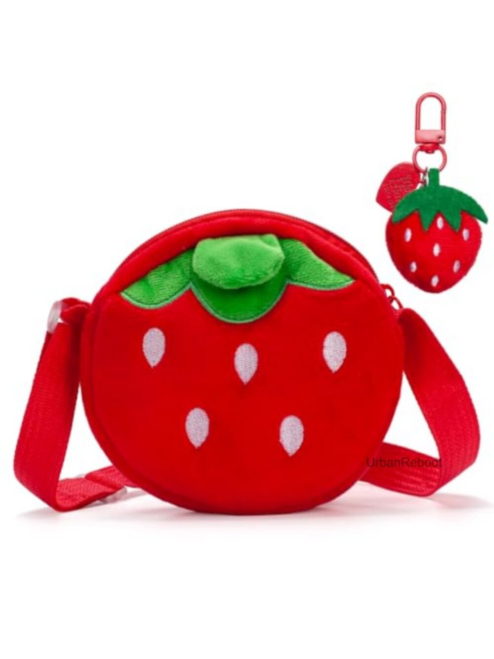 Strawberry Crossbody Bag Girls Plush Mini Purse Adjustable Strap
